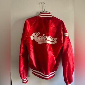 Budweiser Red and White Satin Bomber Jacket